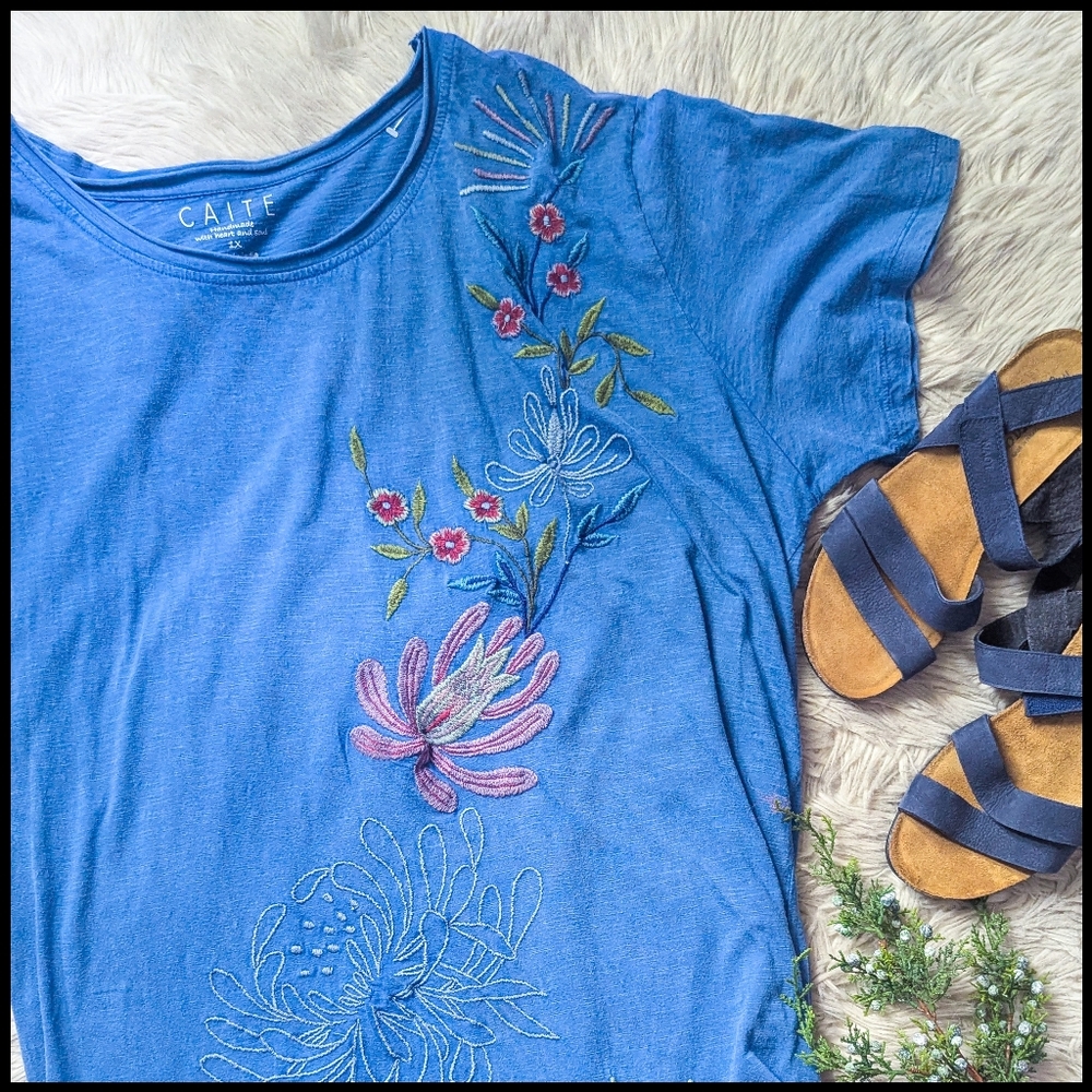 EUC Caite Layla Embroidered Maxi Dress in Washed Blue